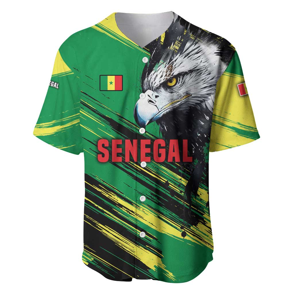 Senegal Baseball Jersey with Bold Eagle Graphic and Brushstroke Flag Colors Design - Wonder Print Shop