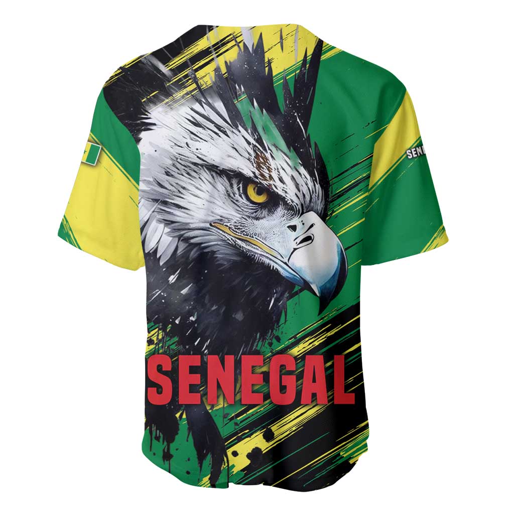 Senegal Baseball Jersey with Bold Eagle Graphic and Brushstroke Flag Colors Design - Wonder Print Shop