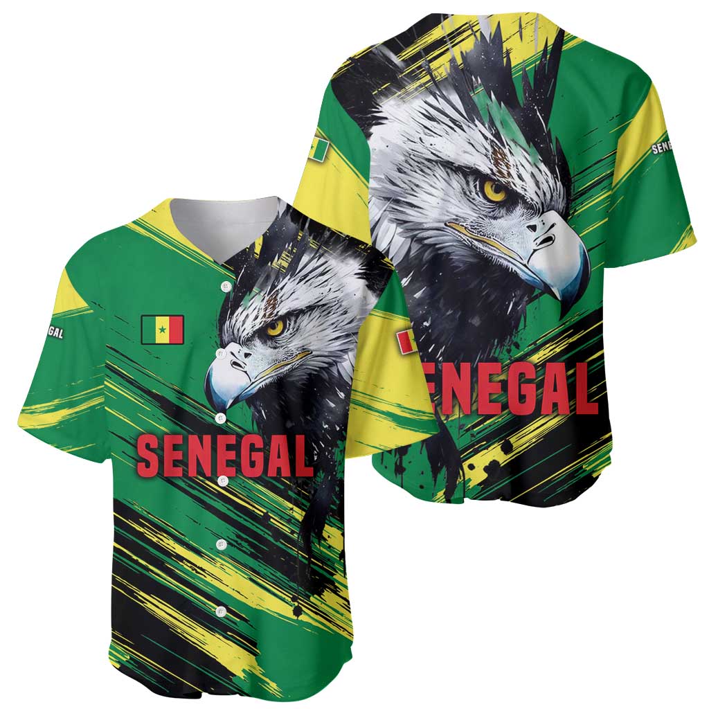 Senegal Baseball Jersey with Bold Eagle Graphic and Brushstroke Flag Colors Design - Wonder Print Shop