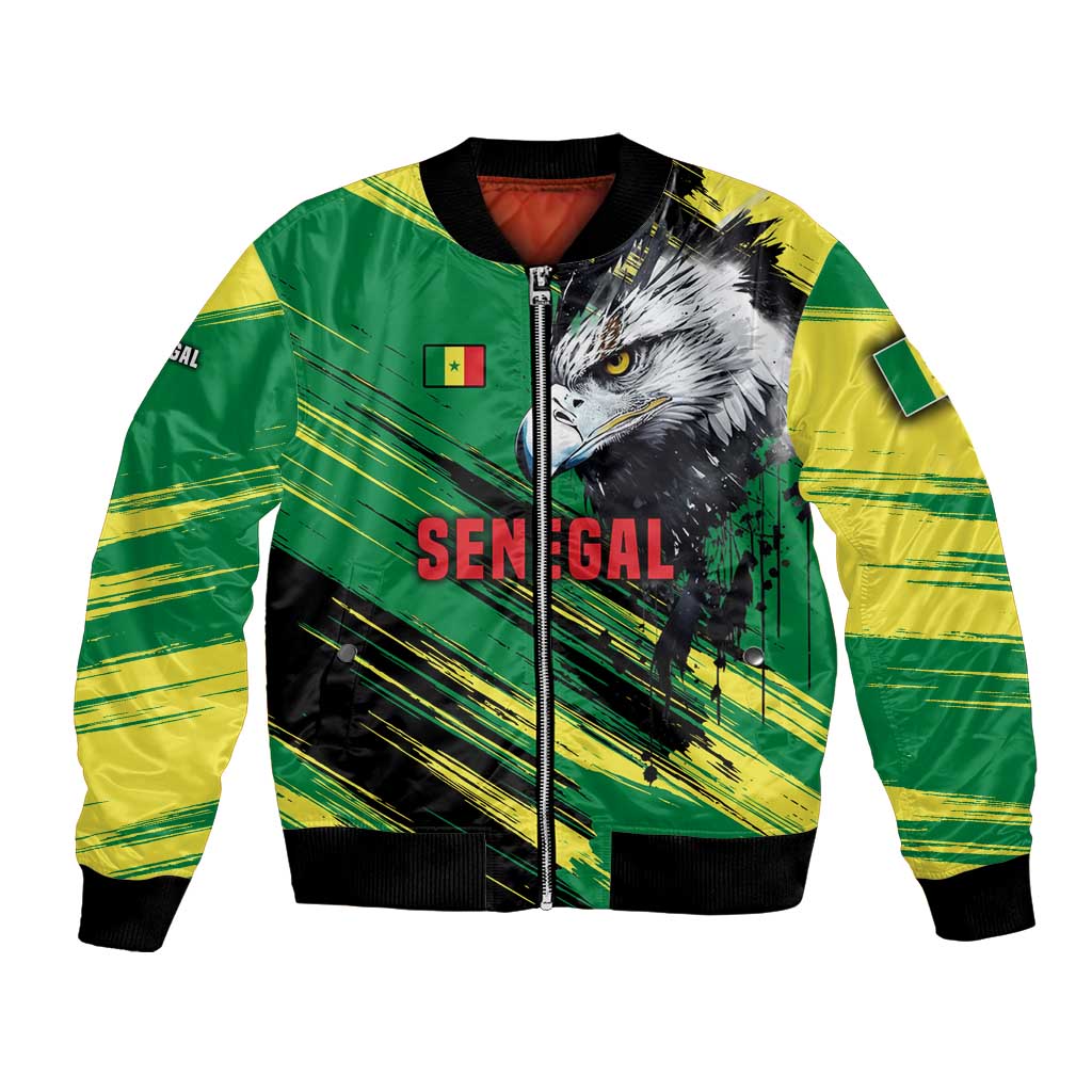 Senegal Bomber Jacket with Bold Eagle Graphic and Brushstroke Flag Colors Design - Wonder Print Shop