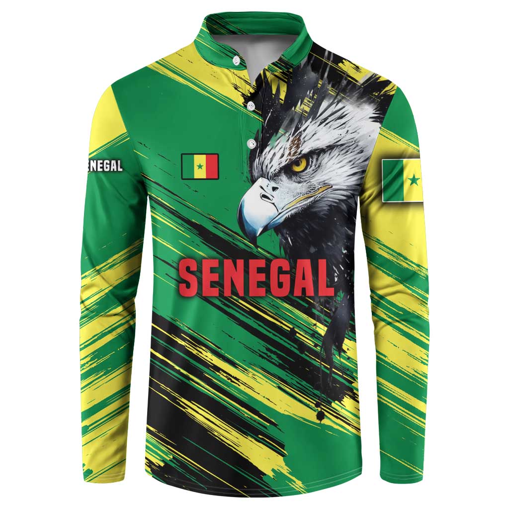 Senegal Button Sweatshirt with Bold Eagle Graphic and Brushstroke Flag Colors Design - Wonder Print Shop