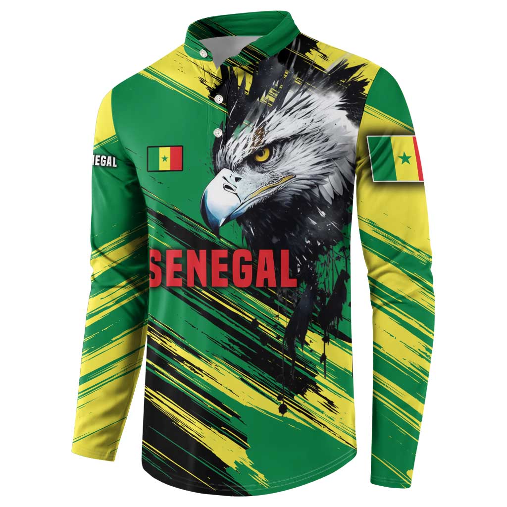 Senegal Button Sweatshirt with Bold Eagle Graphic and Brushstroke Flag Colors Design - Wonder Print Shop