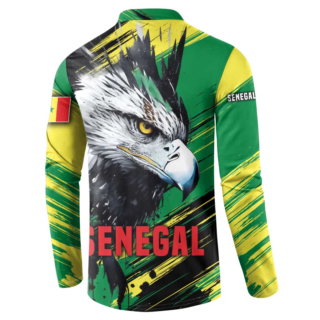 Senegal Button Sweatshirt with Bold Eagle Graphic and Brushstroke Flag Colors Design - Wonder Print Shop