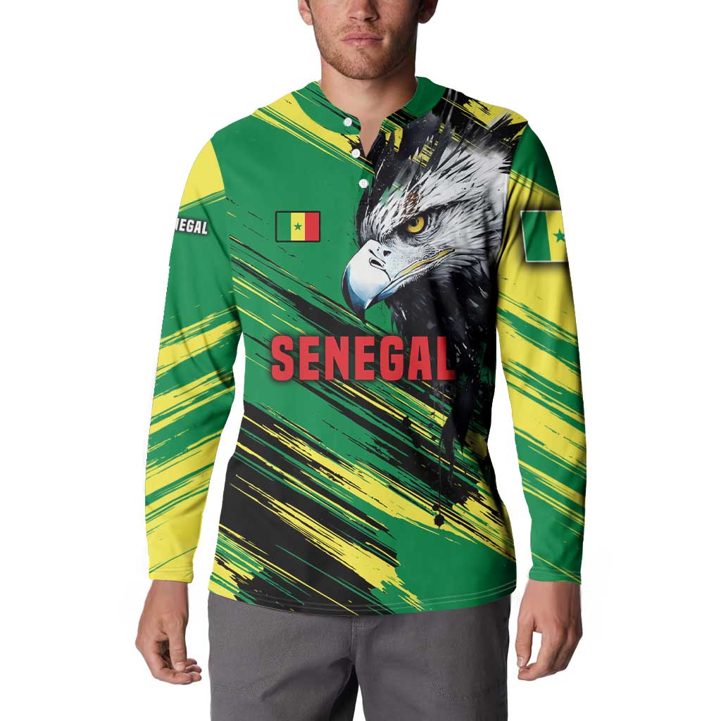 Senegal Button Sweatshirt with Bold Eagle Graphic and Brushstroke Flag Colors Design - Wonder Print Shop
