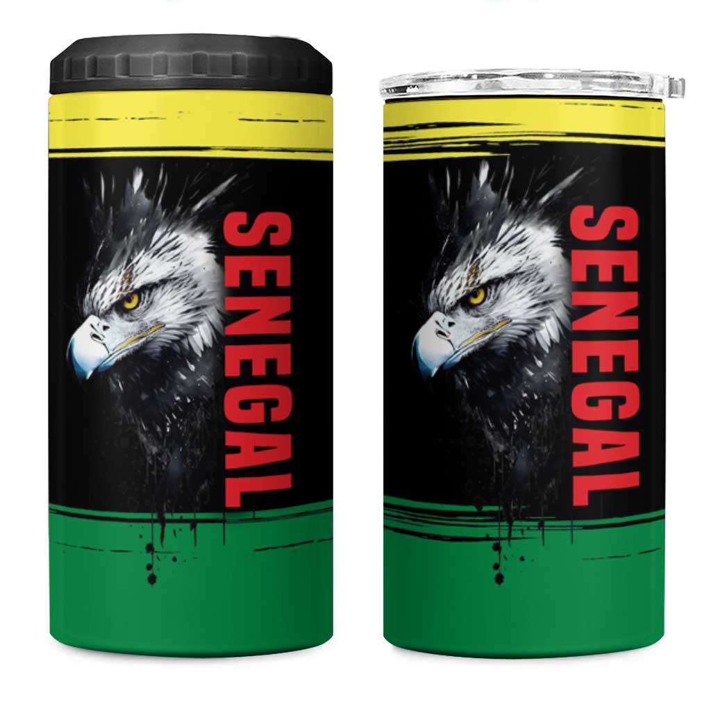 Senegal 4 in 1 Can Cooler Tumbler with Bold Eagle Graphic and Brushstroke Flag Colors Design - Wonder Print Shop