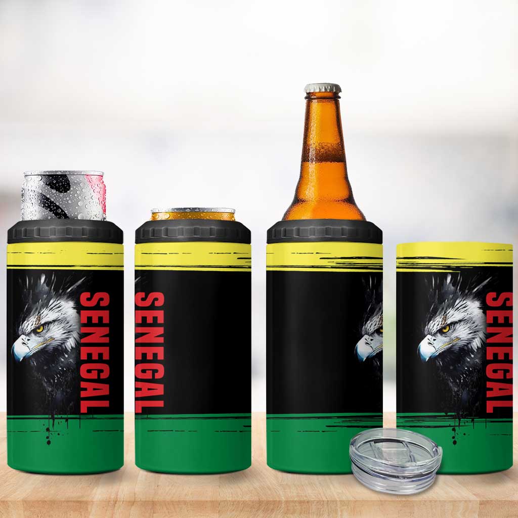 Senegal 4 in 1 Can Cooler Tumbler with Bold Eagle Graphic and Brushstroke Flag Colors Design - Wonder Print Shop