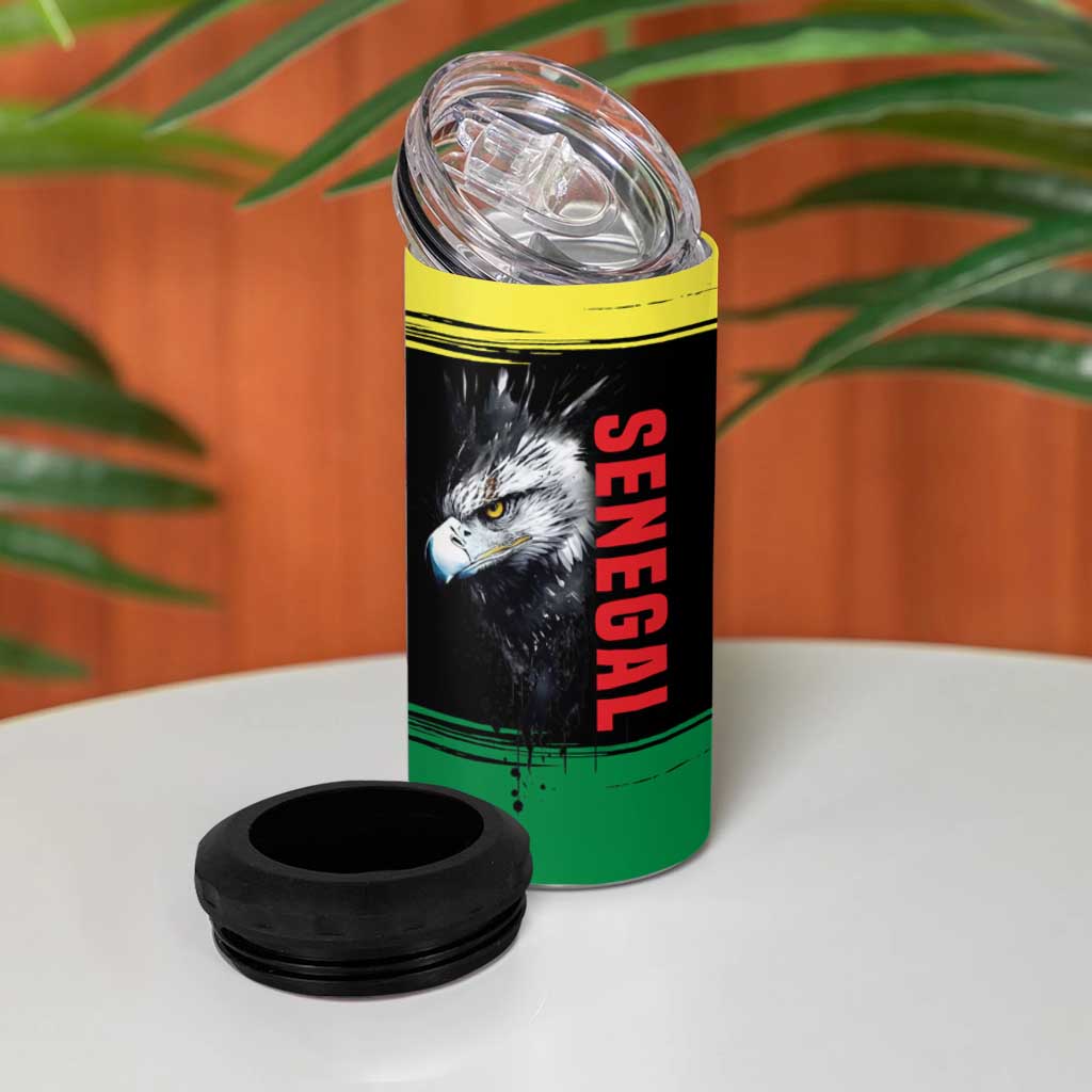 Senegal 4 in 1 Can Cooler Tumbler with Bold Eagle Graphic and Brushstroke Flag Colors Design - Wonder Print Shop