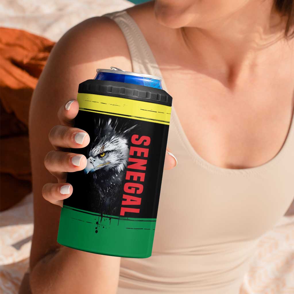 Senegal 4 in 1 Can Cooler Tumbler with Bold Eagle Graphic and Brushstroke Flag Colors Design - Wonder Print Shop