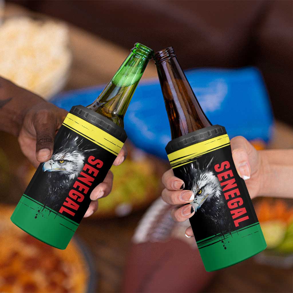 Senegal 4 in 1 Can Cooler Tumbler with Bold Eagle Graphic and Brushstroke Flag Colors Design - Wonder Print Shop