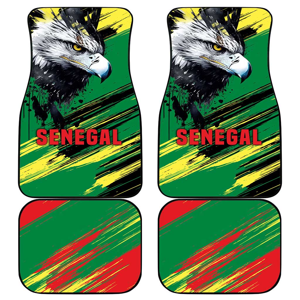 Senegal Car Mats with Bold Eagle Graphic and Brushstroke Flag Colors Design - Wonder Print Shop