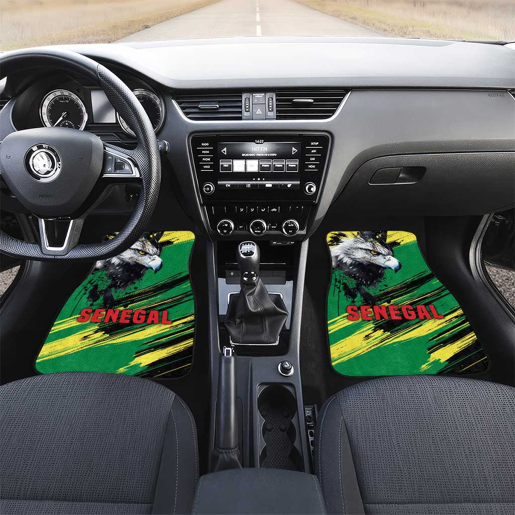 Senegal Car Mats with Bold Eagle Graphic and Brushstroke Flag Colors Design - Wonder Print Shop