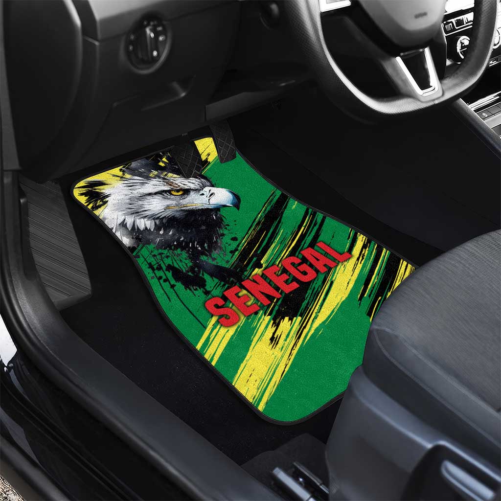 Senegal Car Mats with Bold Eagle Graphic and Brushstroke Flag Colors Design - Wonder Print Shop