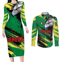 Senegal Couples Matching Long Sleeve Bodycon Dress and Long Sleeve Button Shirt with Bold Eagle Graphic and Brushstroke Flag Colors Design - Wonder Print Shop