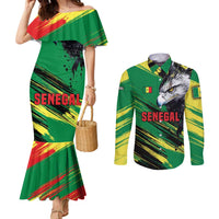 Senegal Couples Matching Mermaid Dress and Long Sleeve Button Shirt with Bold Eagle Graphic and Brushstroke Flag Colors Design - Wonder Print Shop