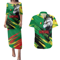 Senegal Couples Matching Puletasi and Hawaiian Shirt with Bold Eagle Graphic and Brushstroke Flag Colors Design - Wonder Print Shop