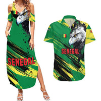 Senegal Couples Matching Summer Maxi Dress and Hawaiian Shirt with Bold Eagle Graphic and Brushstroke Flag Colors Design - Wonder Print Shop