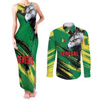 Senegal Couples Matching Tank Maxi Dress and Long Sleeve Button Shirt with Bold Eagle Graphic and Brushstroke Flag Colors Design - Wonder Print Shop