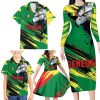 Senegal Family Matching Long Sleeve Bodycon Dress and Hawaiian Shirt with Bold Eagle Graphic and Brushstroke Flag Colors Design - Wonder Print Shop