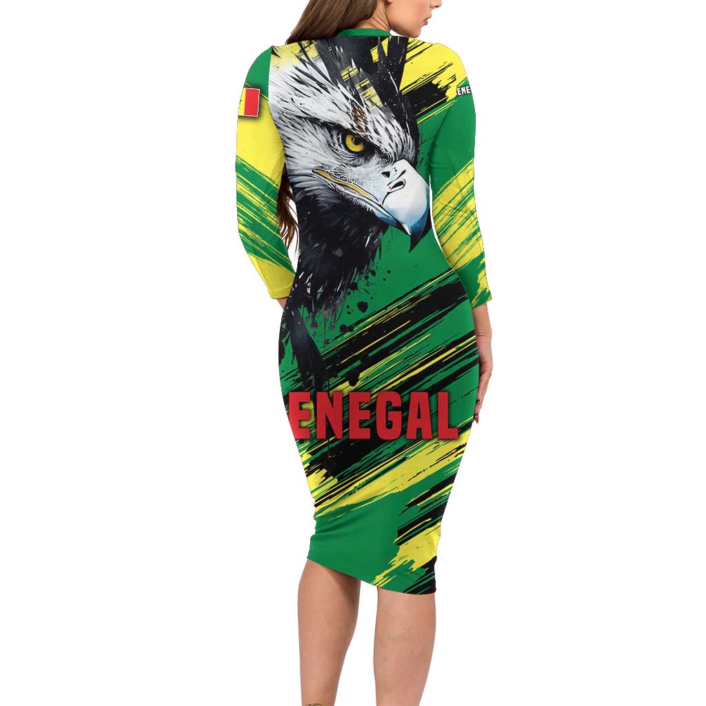 Senegal Family Matching Long Sleeve Bodycon Dress and Hawaiian Shirt with Bold Eagle Graphic and Brushstroke Flag Colors Design - Wonder Print Shop