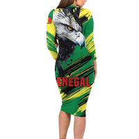 Senegal Family Matching Long Sleeve Bodycon Dress and Hawaiian Shirt with Bold Eagle Graphic and Brushstroke Flag Colors Design - Wonder Print Shop
