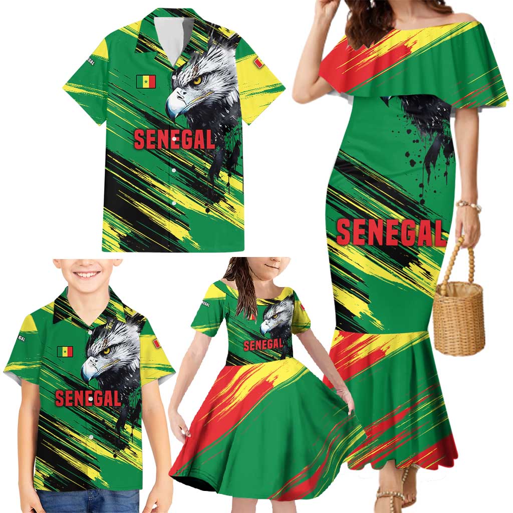 Senegal Family Matching Mermaid Dress and Hawaiian Shirt with Bold Eagle Graphic and Brushstroke Flag Colors Design - Wonder Print Shop