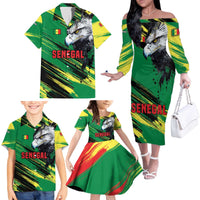 Senegal Family Matching Off The Shoulder Long Sleeve Dress and Hawaiian Shirt with Bold Eagle Graphic and Brushstroke Flag Colors Design - Wonder Print Shop