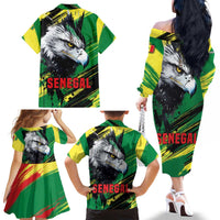 Senegal Family Matching Off The Shoulder Long Sleeve Dress and Hawaiian Shirt with Bold Eagle Graphic and Brushstroke Flag Colors Design - Wonder Print Shop