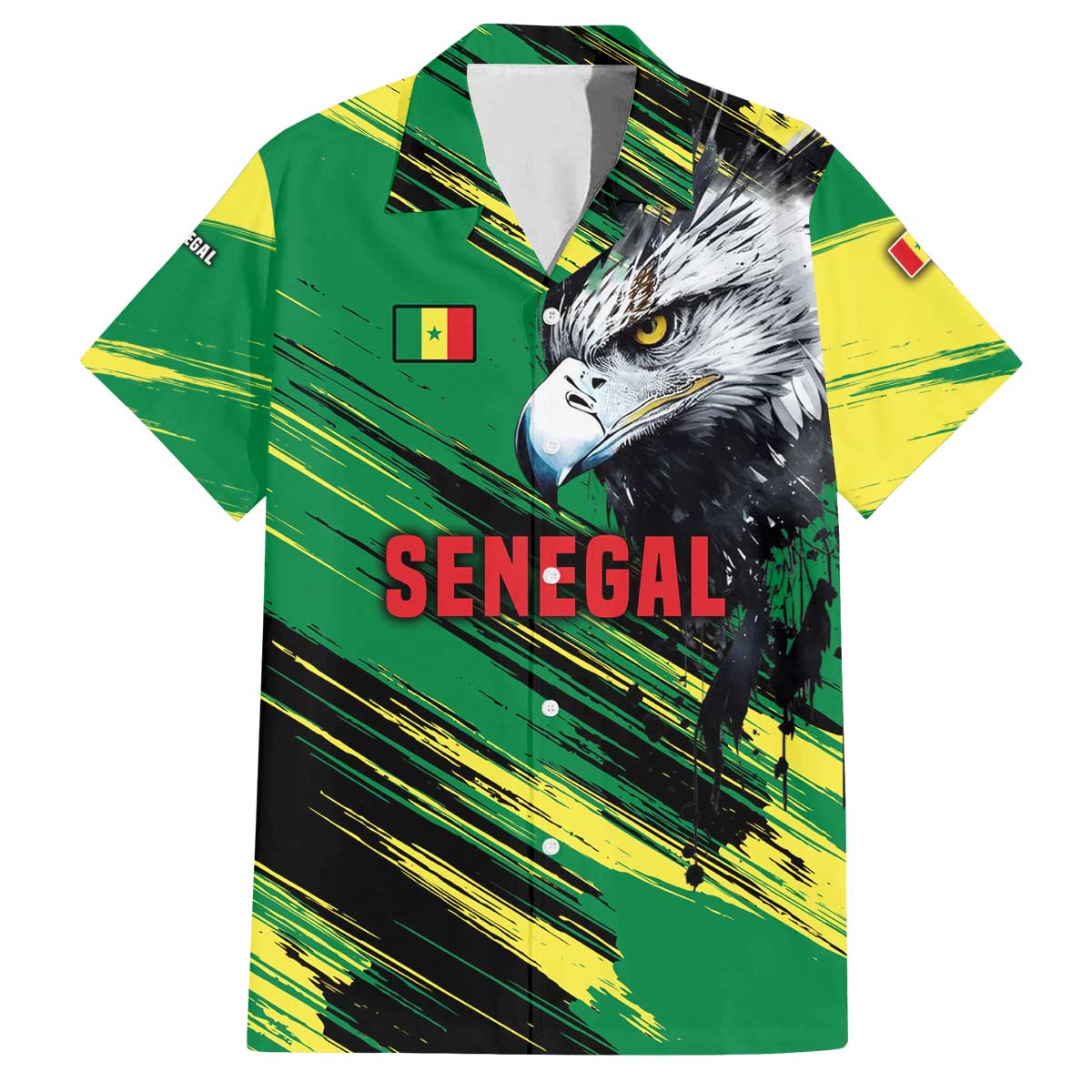 Senegal Family Matching Off The Shoulder Long Sleeve Dress and Hawaiian Shirt with Bold Eagle Graphic and Brushstroke Flag Colors Design - Wonder Print Shop