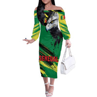 Senegal Family Matching Off The Shoulder Long Sleeve Dress and Hawaiian Shirt with Bold Eagle Graphic and Brushstroke Flag Colors Design - Wonder Print Shop