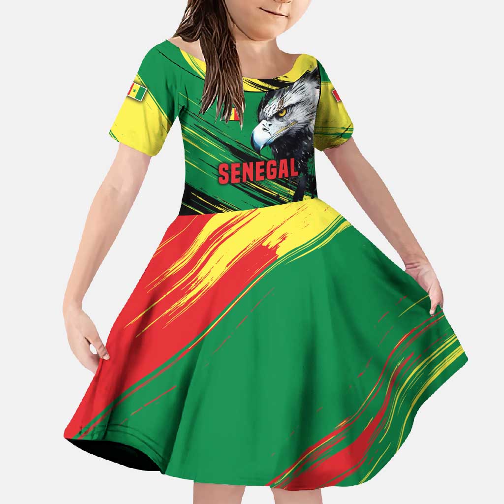 Senegal Family Matching Off Shoulder Maxi Dress and Hawaiian Shirt with Bold Eagle Graphic and Brushstroke Flag Colors Design - Wonder Print Shop