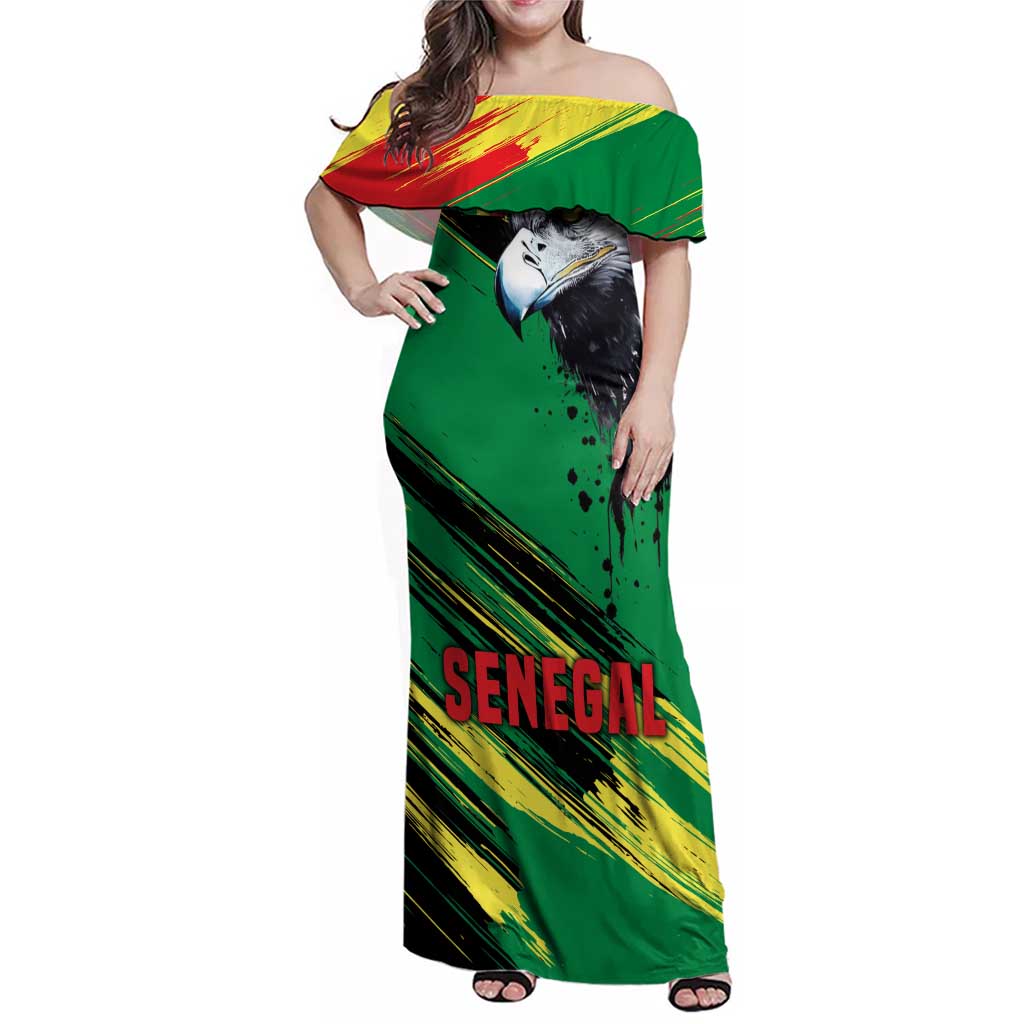 Senegal Family Matching Off Shoulder Maxi Dress and Hawaiian Shirt with Bold Eagle Graphic and Brushstroke Flag Colors Design - Wonder Print Shop