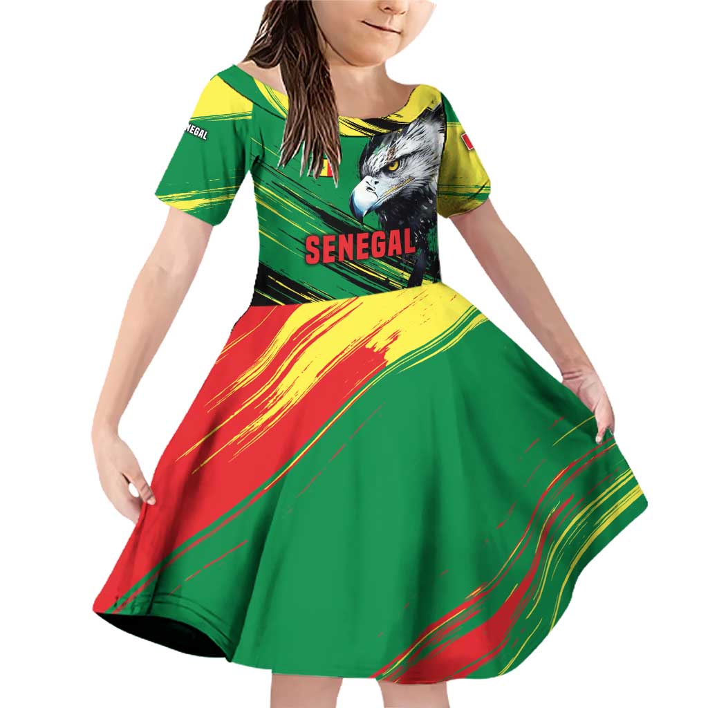 Senegal Family Matching Off Shoulder Short Dress and Hawaiian Shirt with Bold Eagle Graphic and Brushstroke Flag Colors Design - Wonder Print Shop