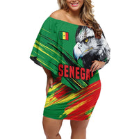 Senegal Family Matching Off Shoulder Short Dress and Hawaiian Shirt with Bold Eagle Graphic and Brushstroke Flag Colors Design - Wonder Print Shop