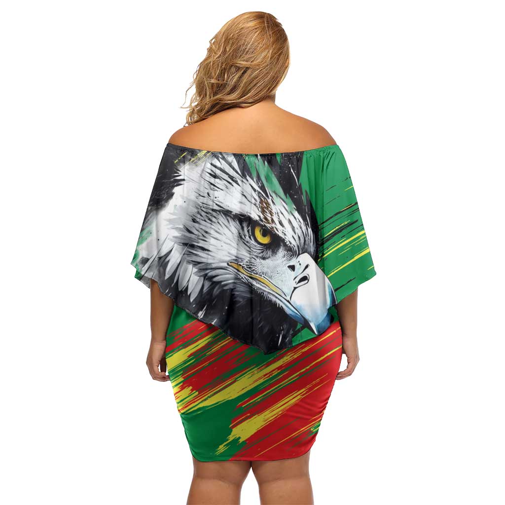 Senegal Family Matching Off Shoulder Short Dress and Hawaiian Shirt with Bold Eagle Graphic and Brushstroke Flag Colors Design - Wonder Print Shop