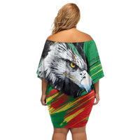 Senegal Family Matching Off Shoulder Short Dress and Hawaiian Shirt with Bold Eagle Graphic and Brushstroke Flag Colors Design - Wonder Print Shop