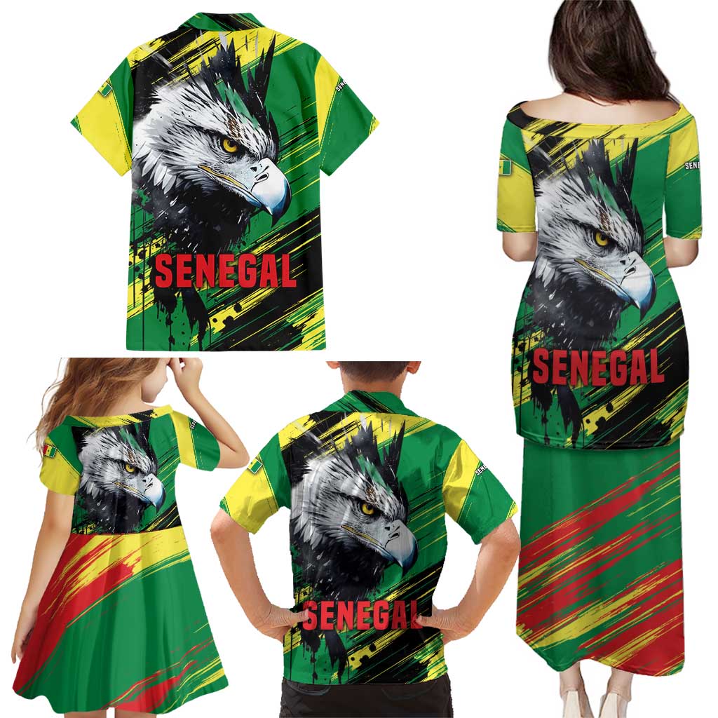 Senegal Family Matching Puletasi and Hawaiian Shirt with Bold Eagle Graphic and Brushstroke Flag Colors Design - Wonder Print Shop