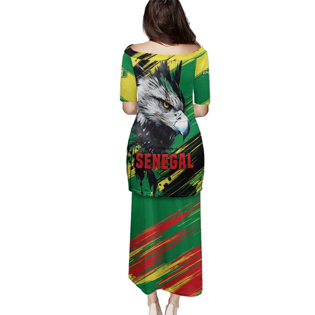 Senegal Family Matching Puletasi and Hawaiian Shirt with Bold Eagle Graphic and Brushstroke Flag Colors Design - Wonder Print Shop