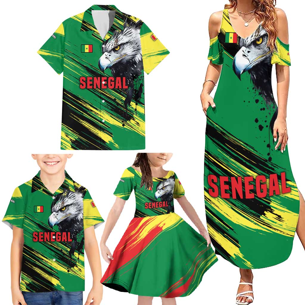 Senegal Family Matching Summer Maxi Dress and Hawaiian Shirt with Bold Eagle Graphic and Brushstroke Flag Colors Design - Wonder Print Shop