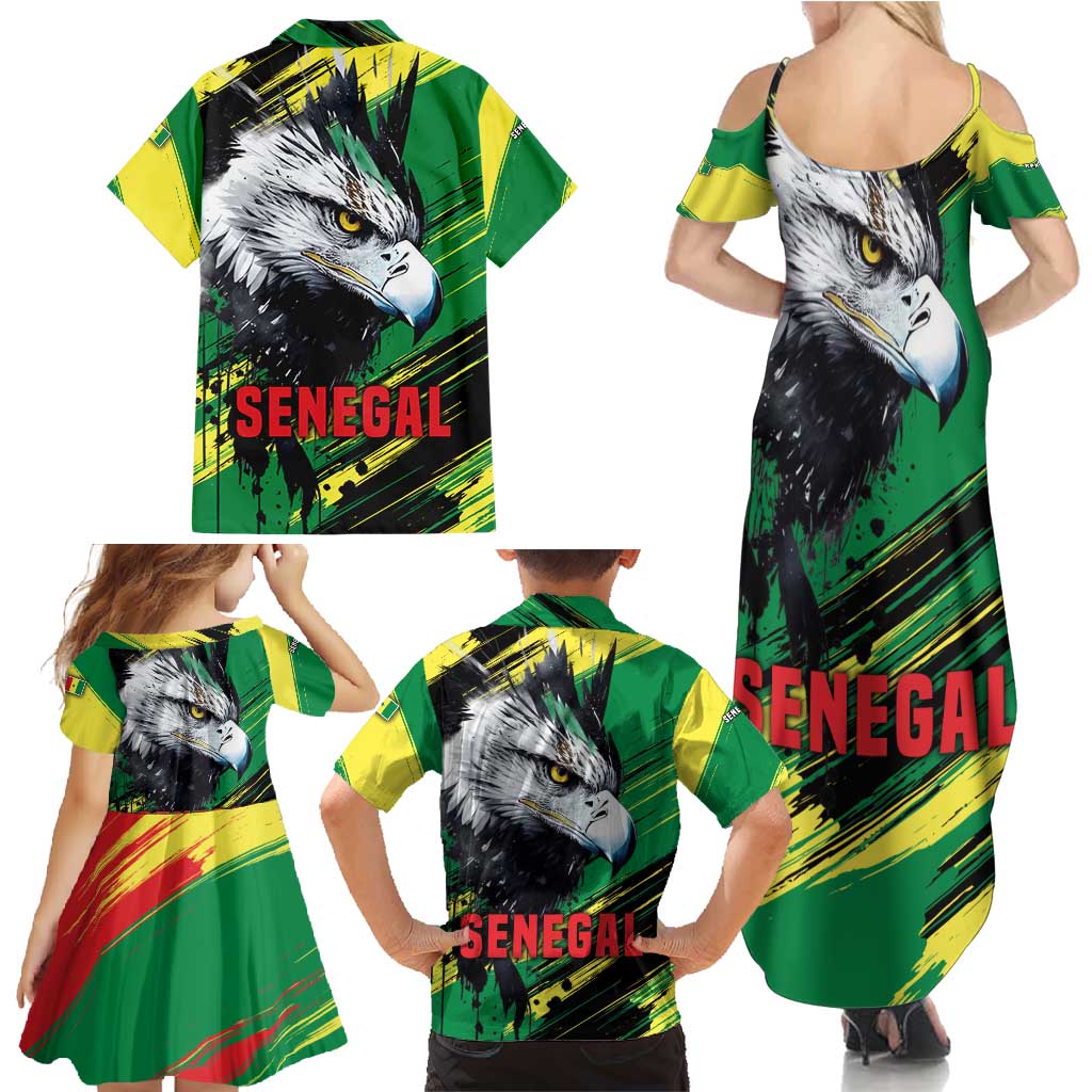 Senegal Family Matching Summer Maxi Dress and Hawaiian Shirt with Bold Eagle Graphic and Brushstroke Flag Colors Design - Wonder Print Shop