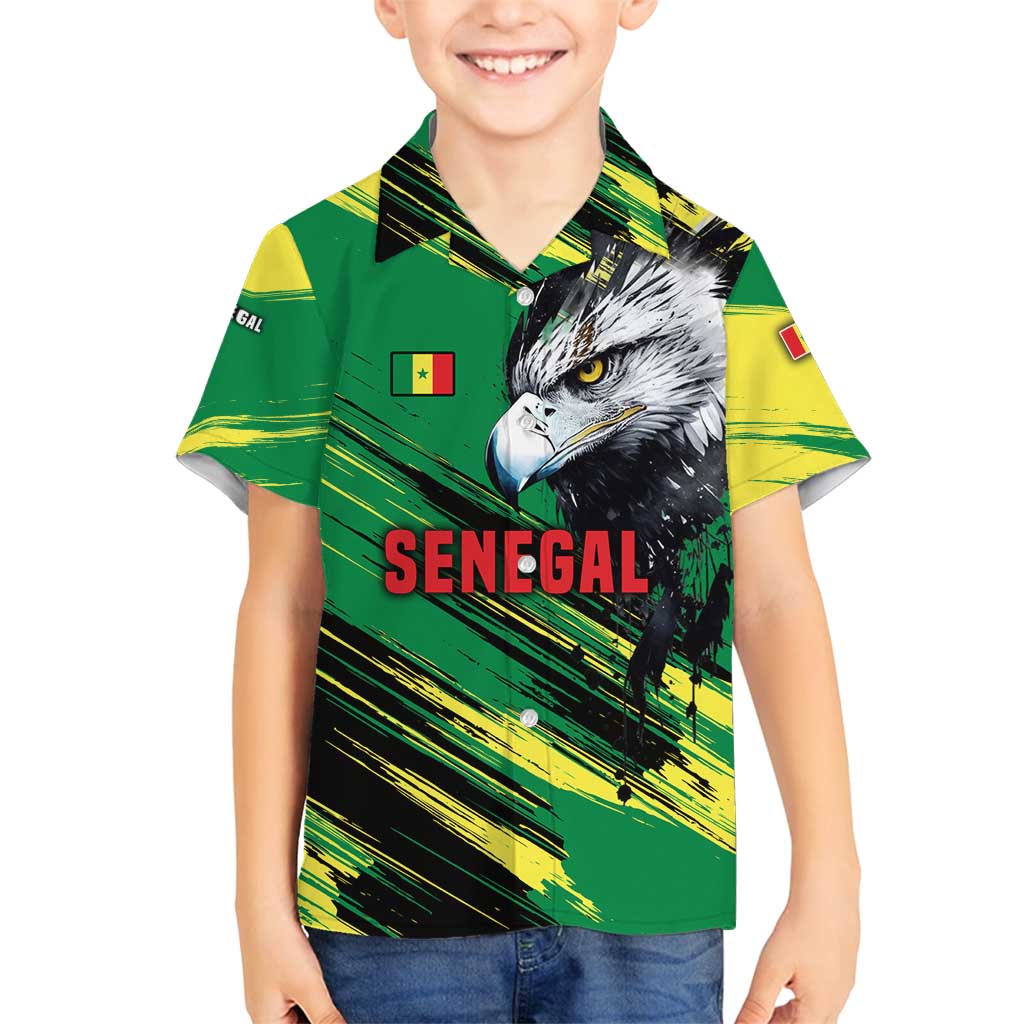 Senegal Family Matching Summer Maxi Dress and Hawaiian Shirt with Bold Eagle Graphic and Brushstroke Flag Colors Design - Wonder Print Shop