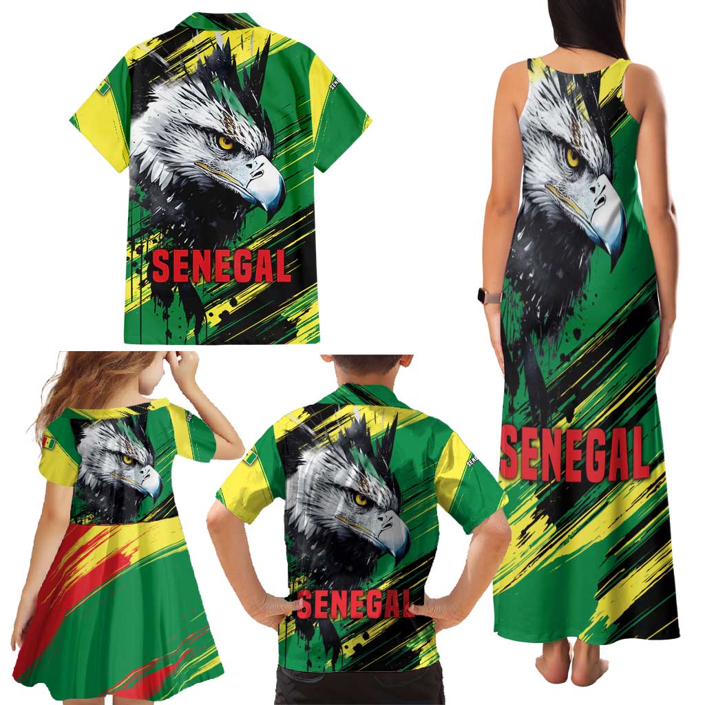 Senegal Family Matching Tank Maxi Dress and Hawaiian Shirt with Bold Eagle Graphic and Brushstroke Flag Colors Design - Wonder Print Shop