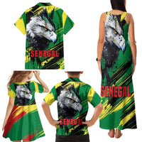 Senegal Family Matching Tank Maxi Dress and Hawaiian Shirt with Bold Eagle Graphic and Brushstroke Flag Colors Design - Wonder Print Shop