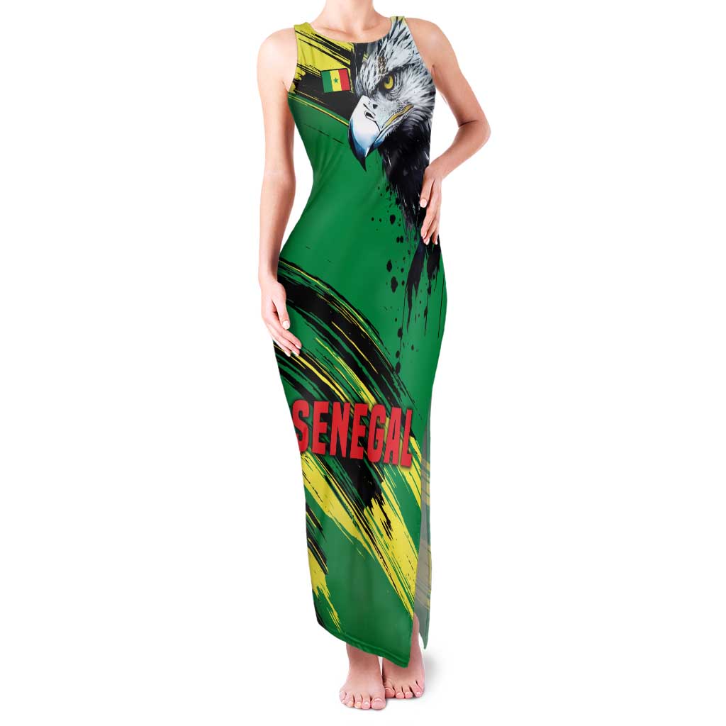 Senegal Family Matching Tank Maxi Dress and Hawaiian Shirt with Bold Eagle Graphic and Brushstroke Flag Colors Design - Wonder Print Shop