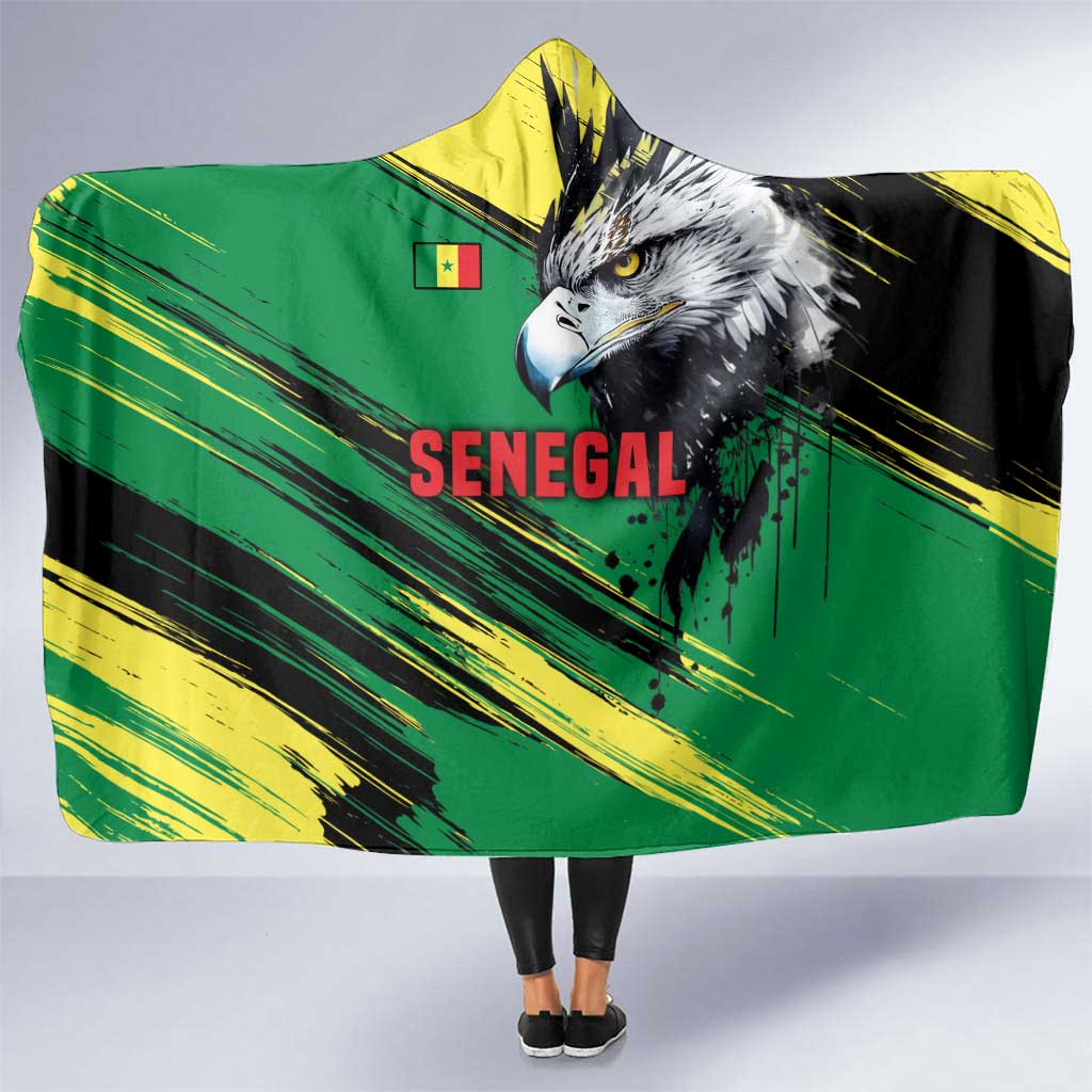 Senegal Hooded Blanket with Bold Eagle Graphic and Brushstroke Flag Colors Design - Wonder Print Shop