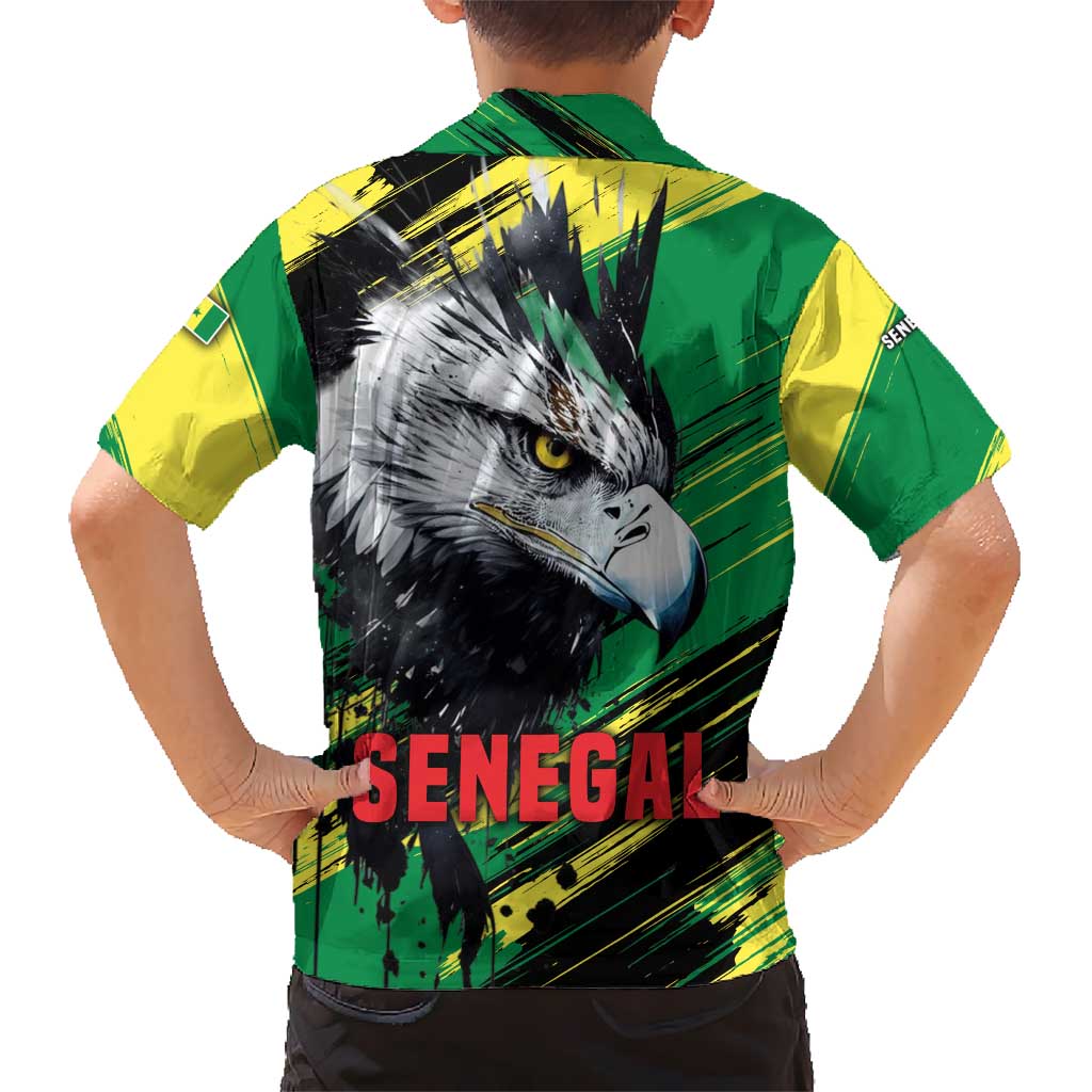 Senegal Kid Hawaiian Shirt with Bold Eagle Graphic and Brushstroke Flag Colors Design - Wonder Print Shop