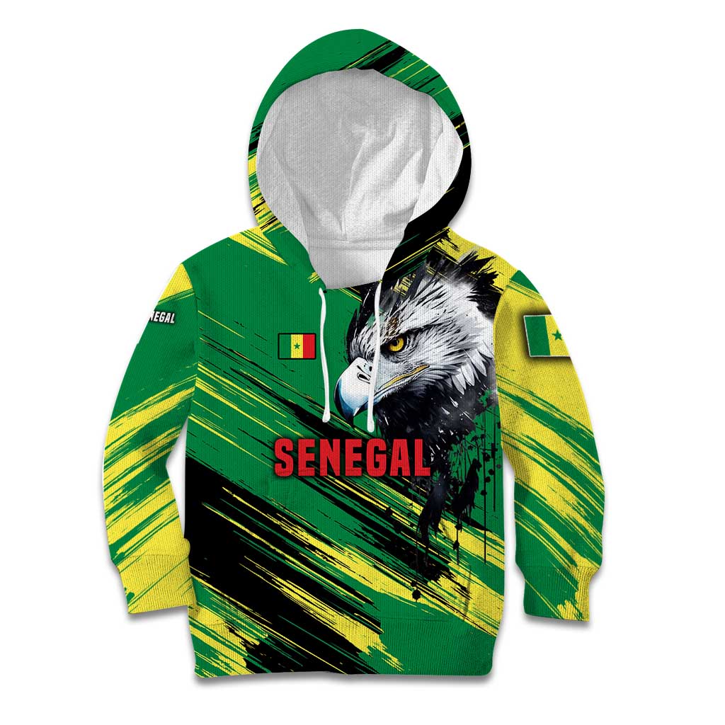 Senegal Kid Hoodie with Bold Eagle Graphic and Brushstroke Flag Colors Design - Wonder Print Shop