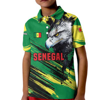 Senegal Kid Polo Shirt with Bold Eagle Graphic and Brushstroke Flag Colors Design - Wonder Print Shop