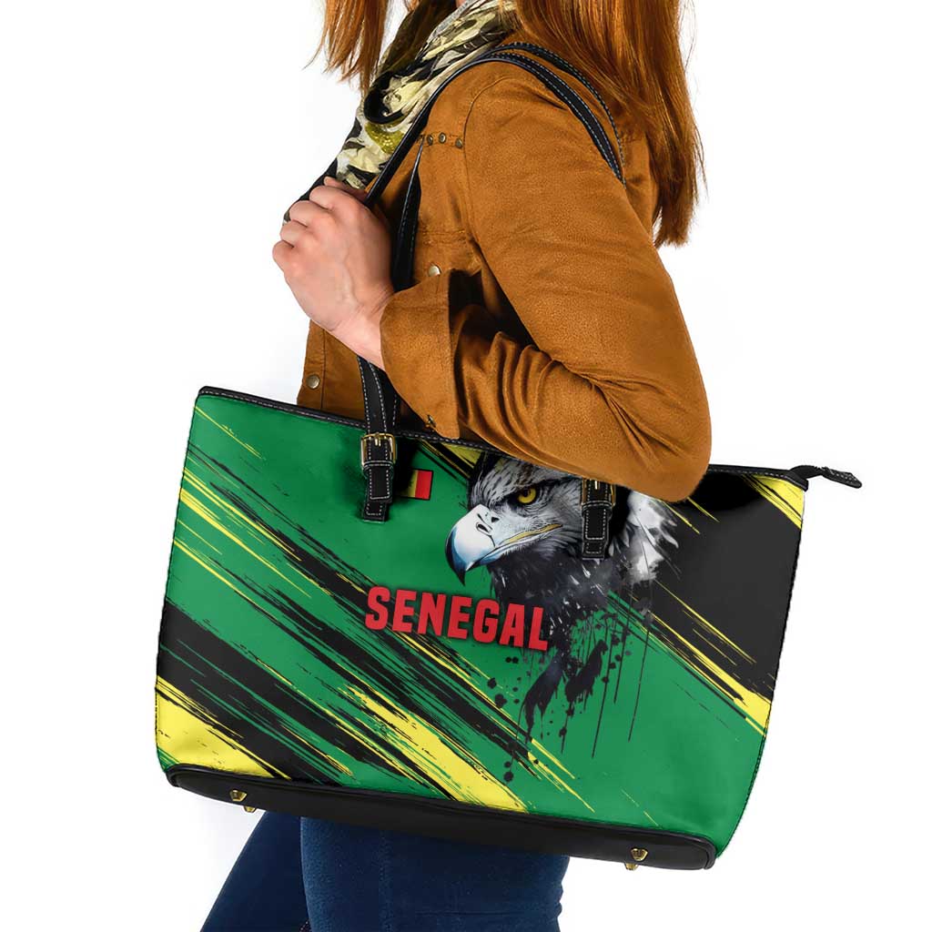 Senegal Leather Tote Bag with Bold Eagle Graphic and Brushstroke Flag Colors Design - Wonder Print Shop