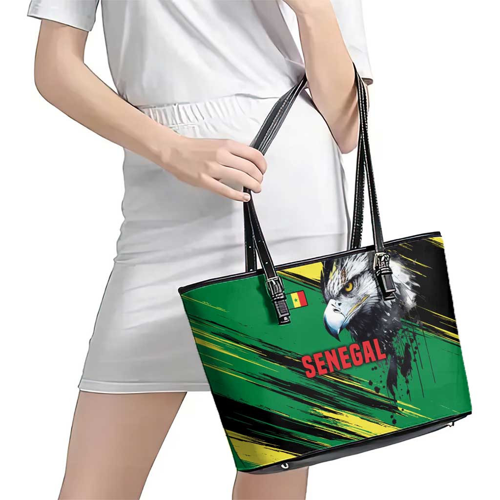 Senegal Leather Tote Bag with Bold Eagle Graphic and Brushstroke Flag Colors Design - Wonder Print Shop