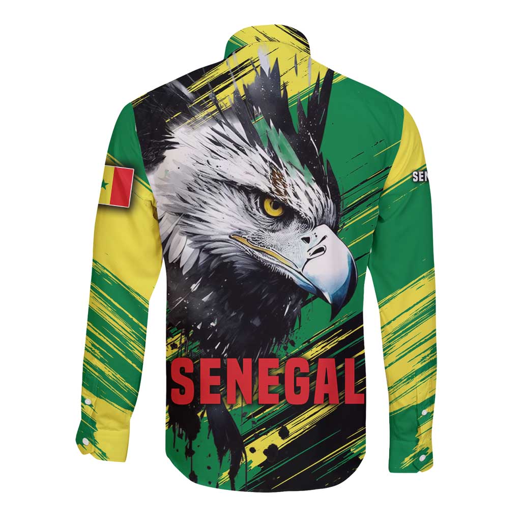 Senegal Long Sleeve Button Shirt with Bold Eagle Graphic and Brushstroke Flag Colors Design - Wonder Print Shop